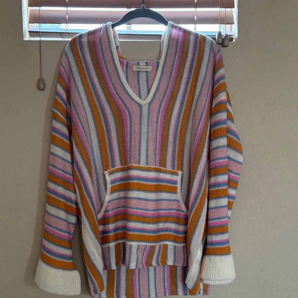 Striped V-Neck Pocket Sweater in Pink, Mustard & White